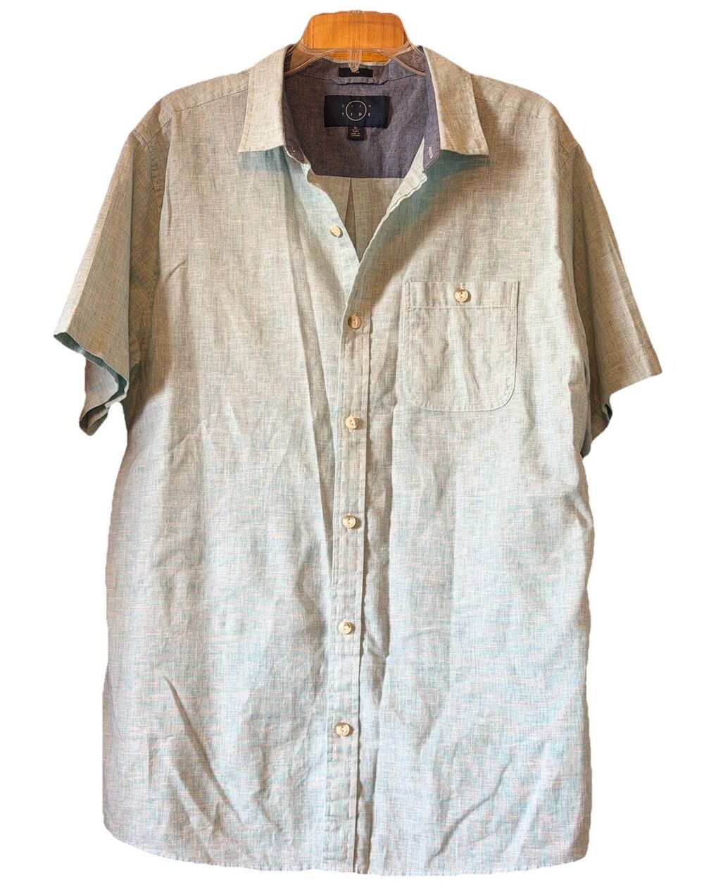 Even Tide Stitch Fix Men XL Tall Linen Cotton Short Sleeve Button Up Shirt Mint